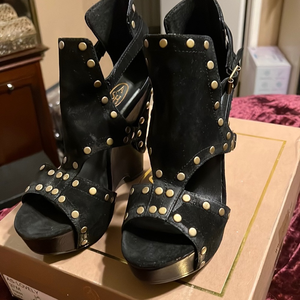 COPY - Auth Ash lovely studded suede leather wedge sandals 6.5 sz 37
